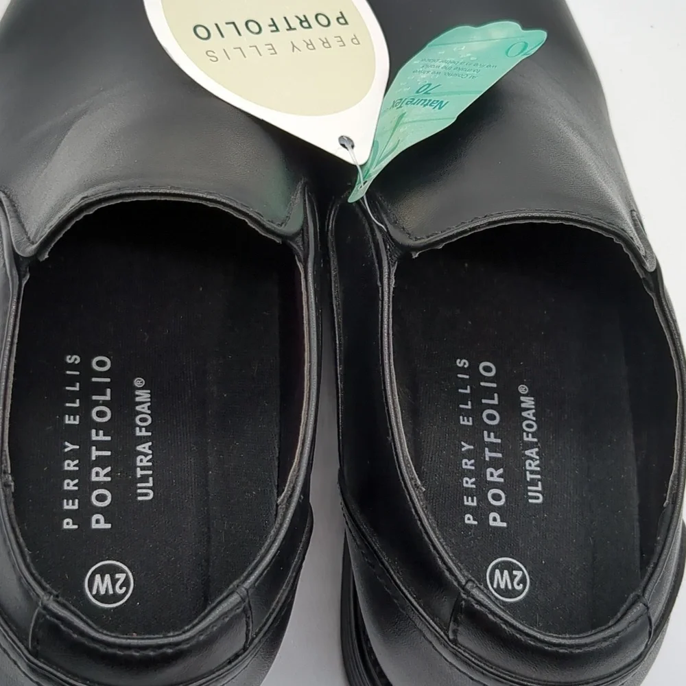 NWT Perry Ellis Portfolio Samuel Vegan Leather Boys Dress Shoes Black Sz 2 Wide